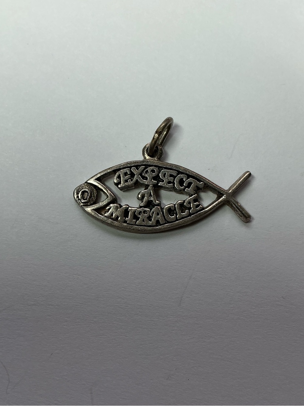Vintage Sterling Silver Fish Charm Pendant - 'Expect a Miracle'